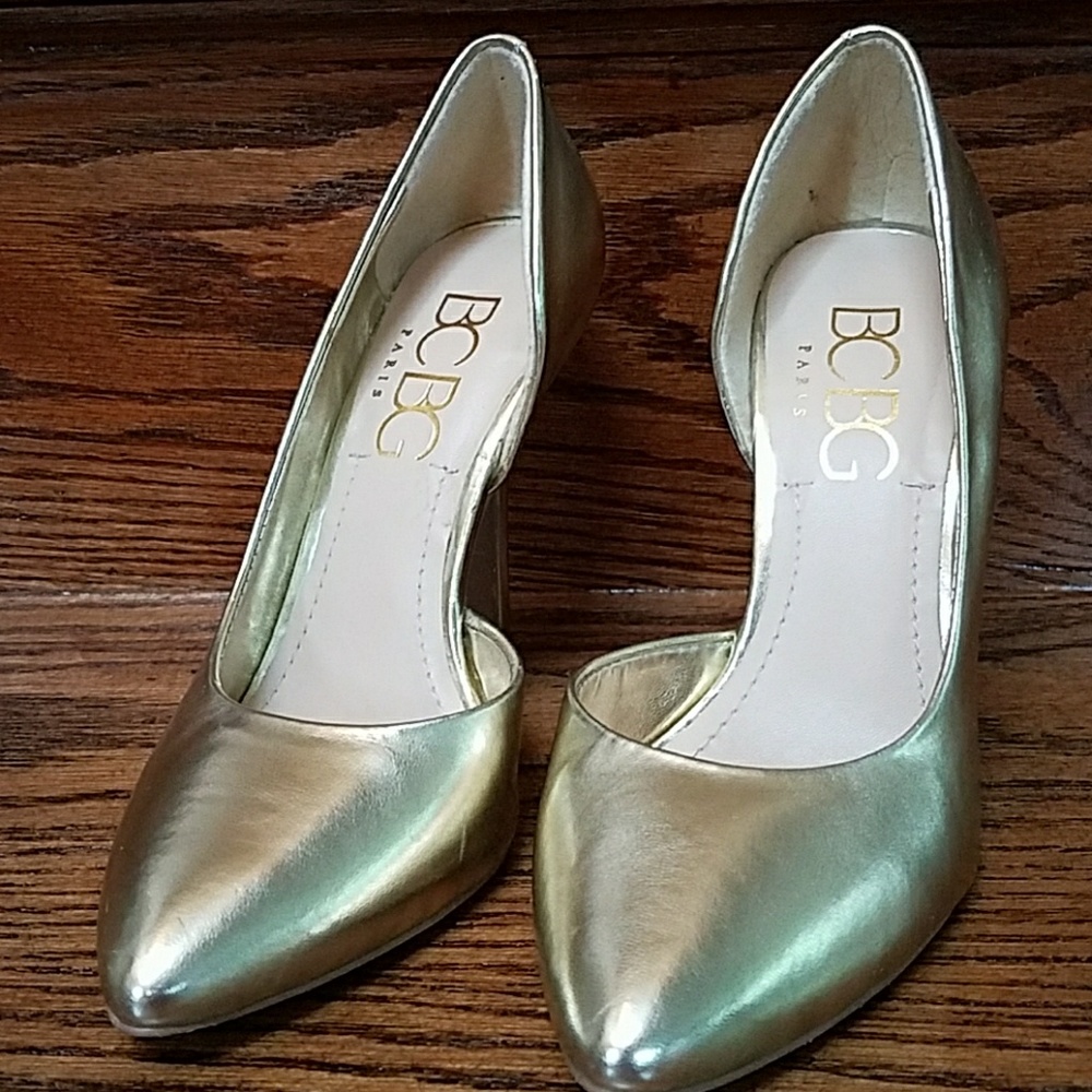 BCBG gold heels