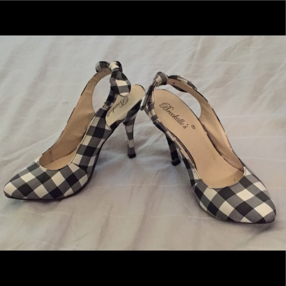 Checkered sling back pumps black and white