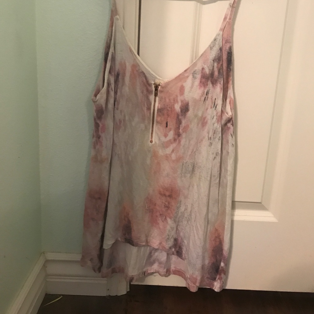 Pink tie dye tank top with chic zipper