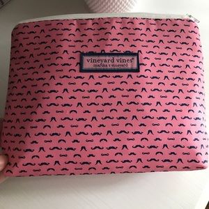 Vineyard vines cosmetic makeup bag mustache pink
