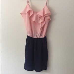 Pink/navy ruffle romper