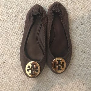 Brown snakeskin Tory Butch ballet flats