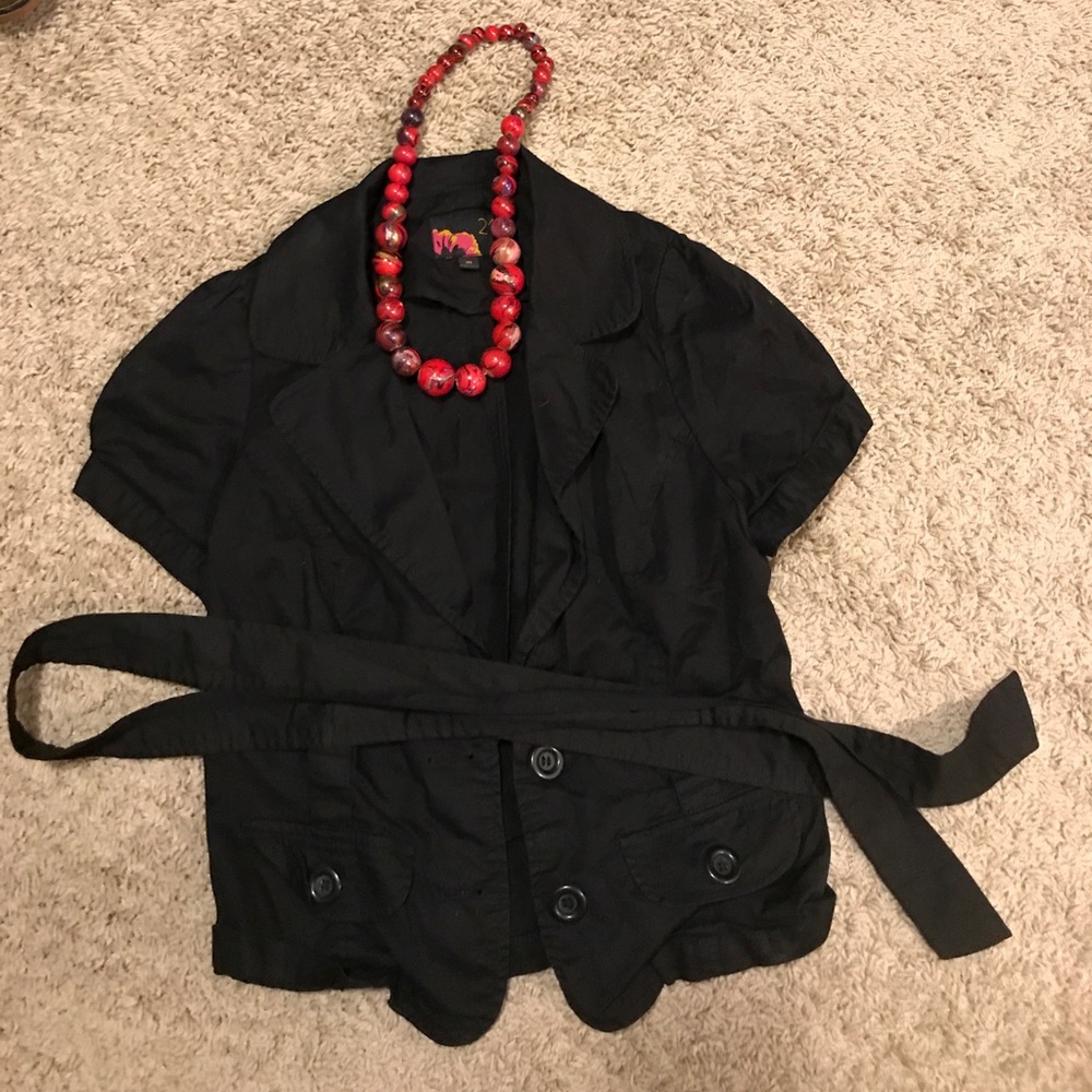 Short sleeve black jacket with belt