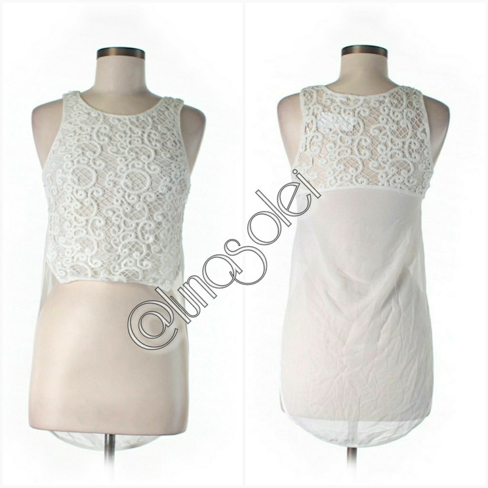 3/$30 LF White Crochet Mesh Hi-Lo Top XS&S =Aus6&8