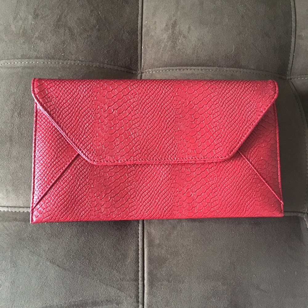 Red snakeskin leather envelope clutch