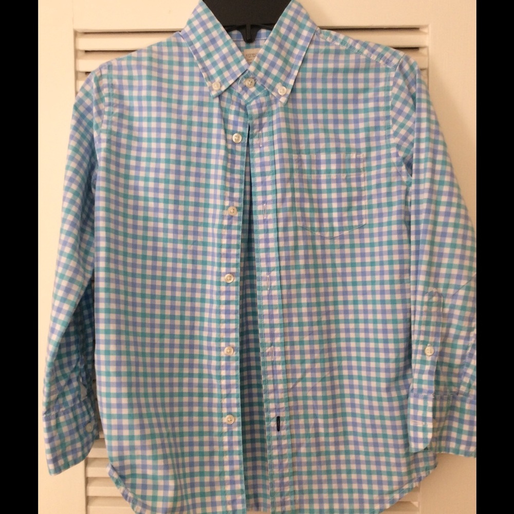 J Crew Crewcuts checkered aqua blue button down
