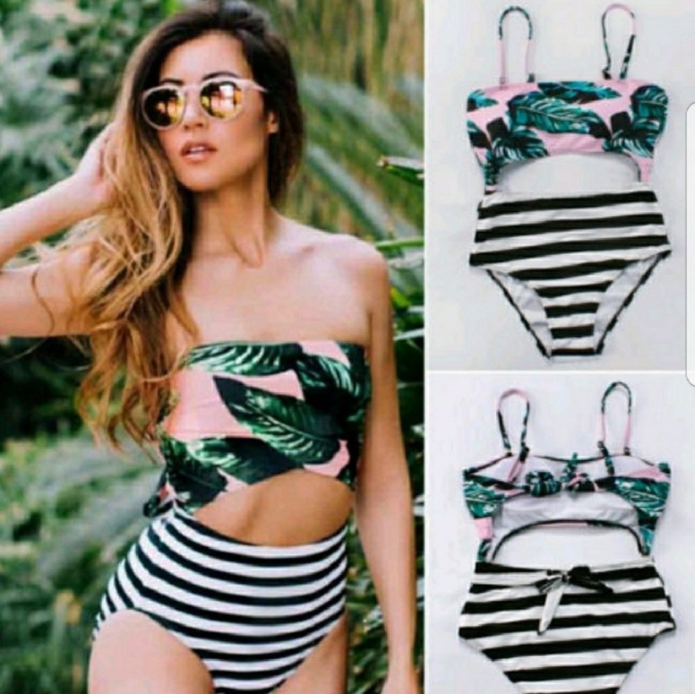 New high waisted vintage Tropical Monokini - Picture 1 of 2