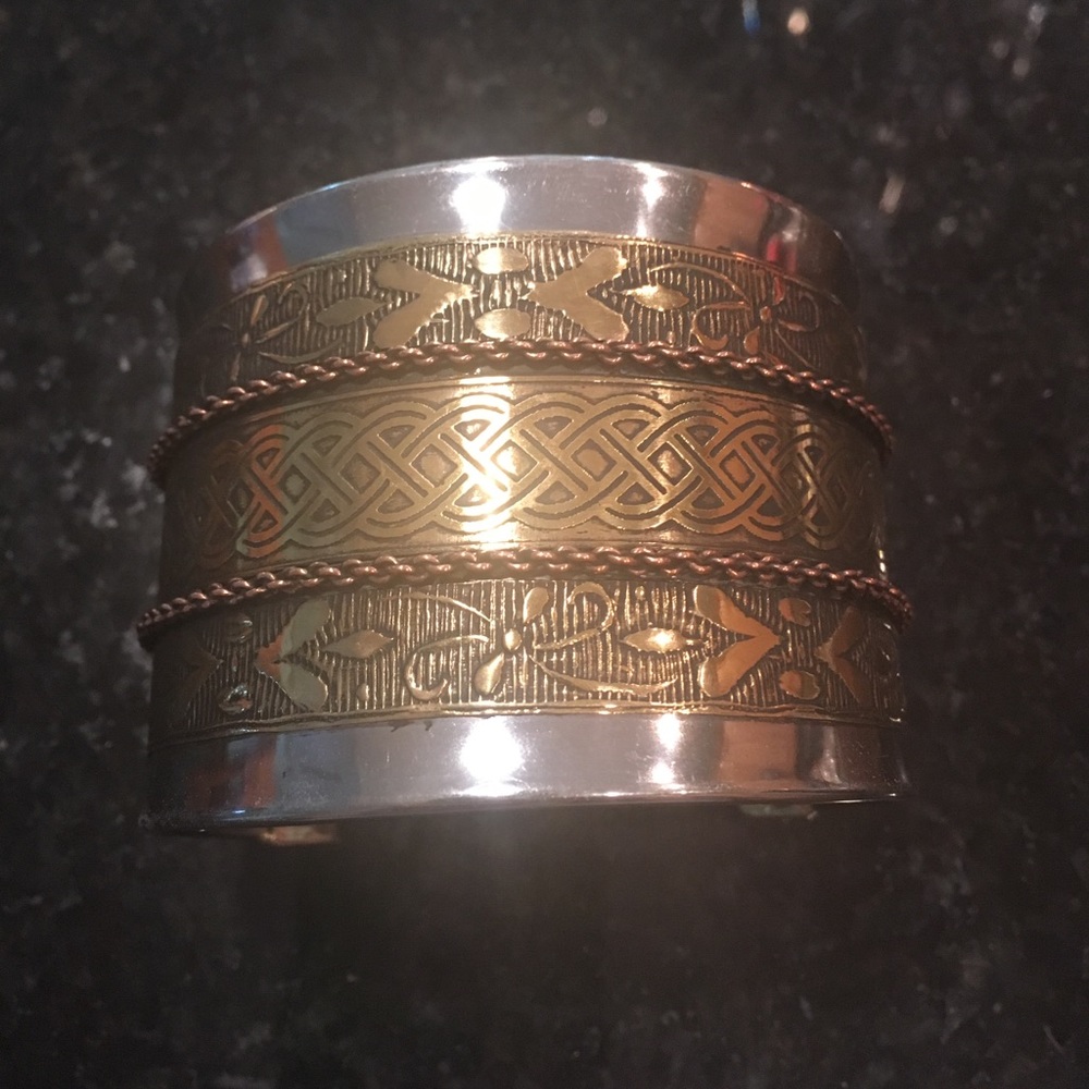 Tri Tone Chain Accent Cuff