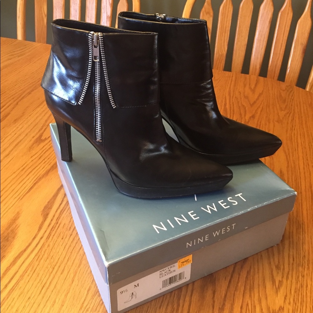 Nine West Black Leather Ankle Boots