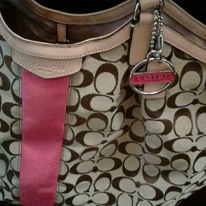 Coach  Pink  striped tote bag