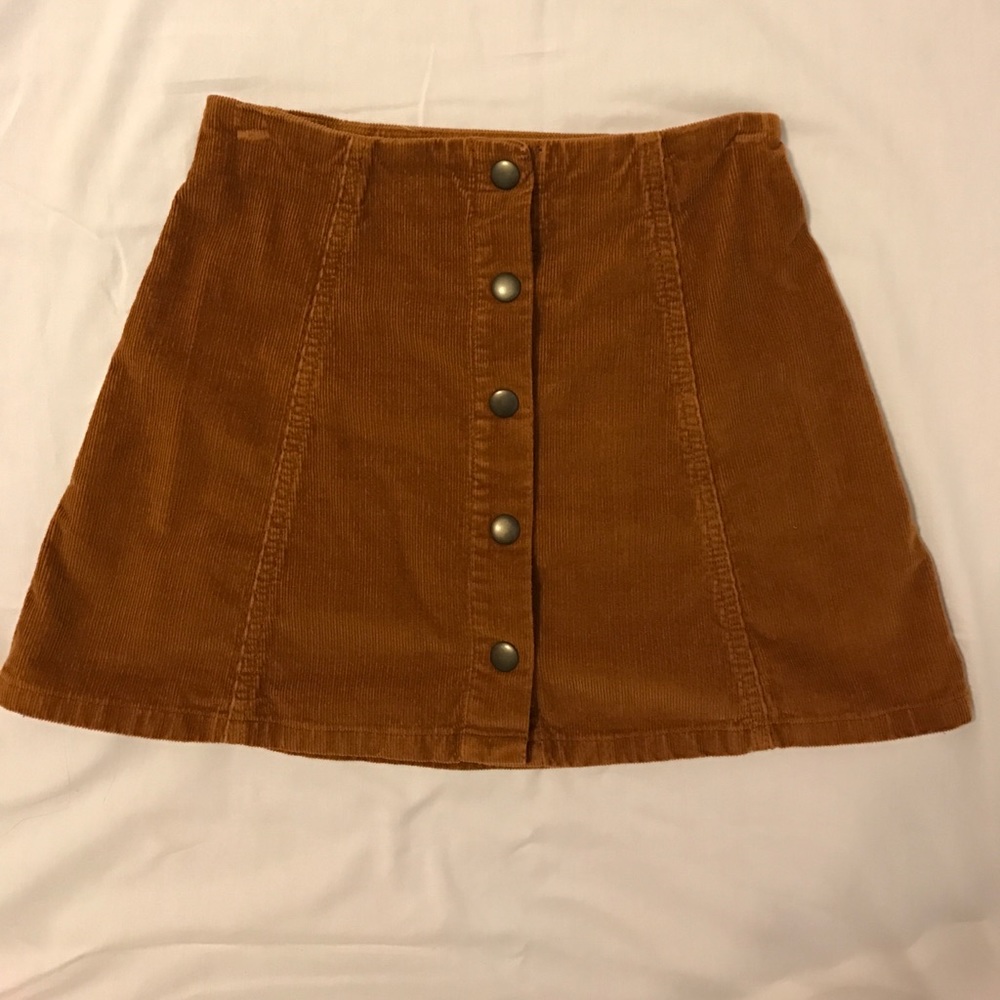 Topshop Button-Up Brown Corduroy Skirt