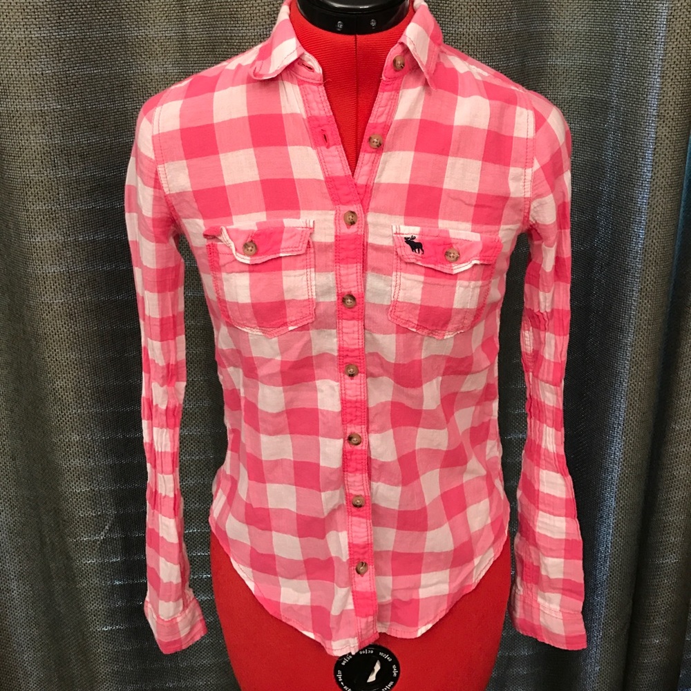 Abercrombie & Fitch Hot Pink White Button Up Top