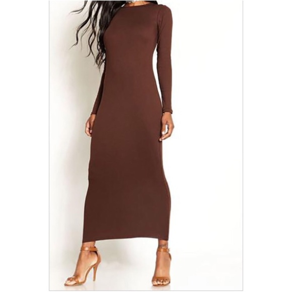 Chocolate brown body con maxi dress