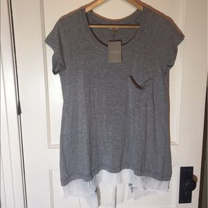 NWT -Anthropologie cotton tshirt w/ pleated fringe