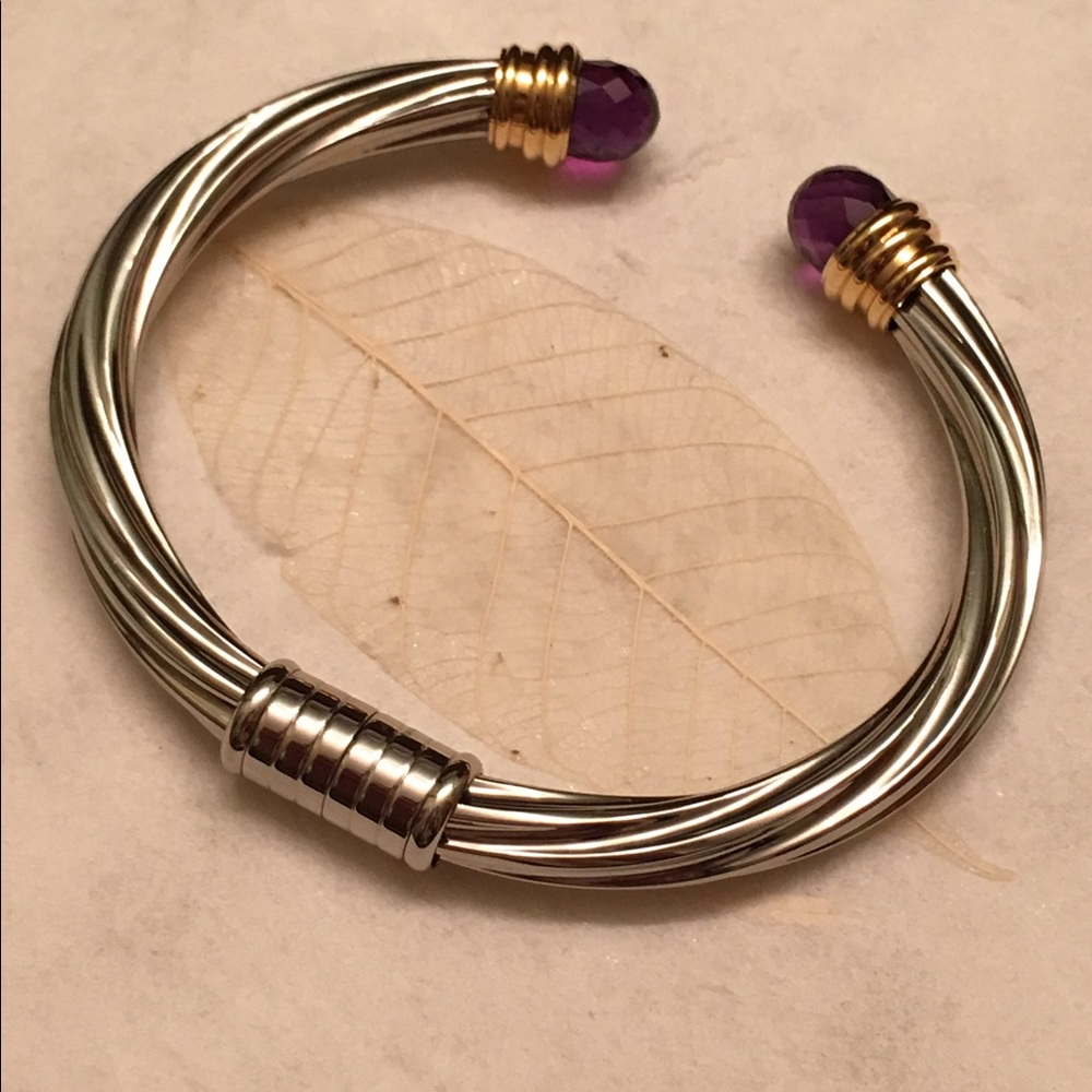 Amethyst stainless steel/18k cuff