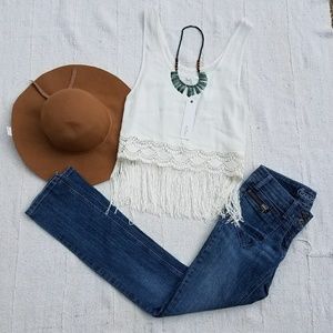 3/$30 LF Fringe Boho Festival Crochet Hippie Top