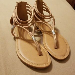 Beige metallic strappy sandals