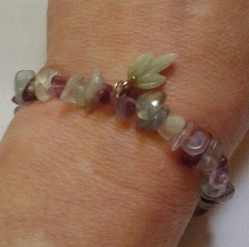 SALE New One of a Kind **HC by Elle J. Designs Natural Fluorite & Jade Leaf Br