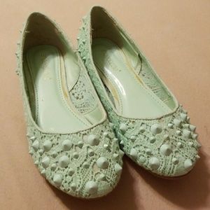 Spiked mint green flats