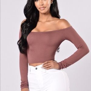 Fashion Nova Red Brown Off The Shoulder Crop Top