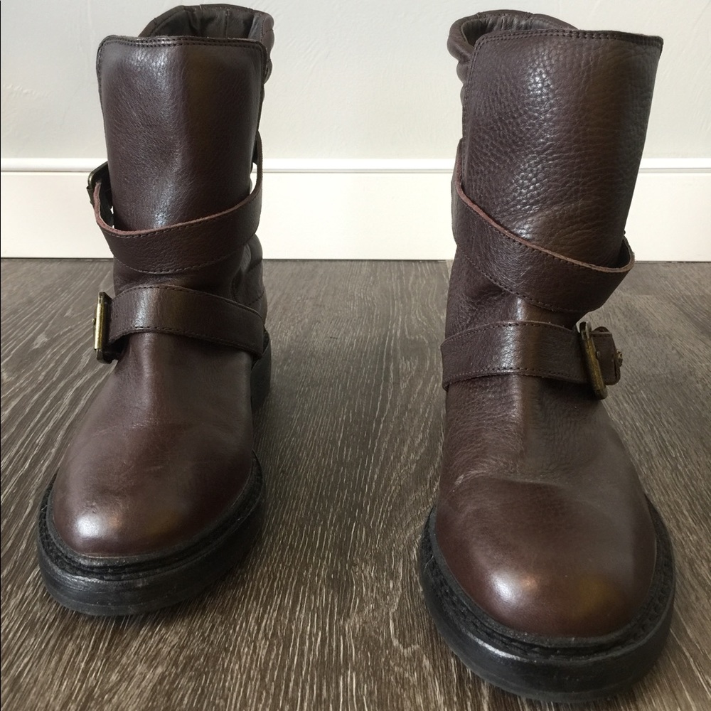 Zadig + Voltaire Brown and Gold Motorcycle Boots - Picture 2 of 7