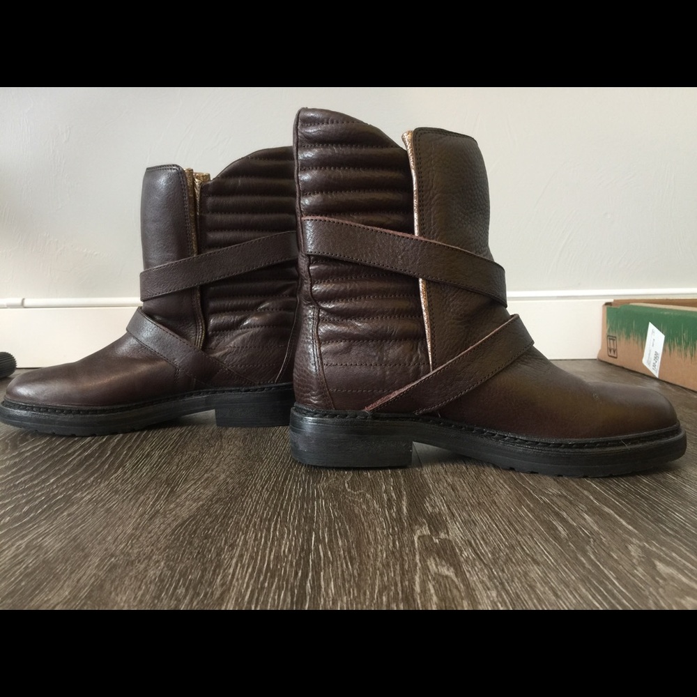 Zadig + Voltaire Brown and Gold Motorcycle Boots - Picture 3 of 7