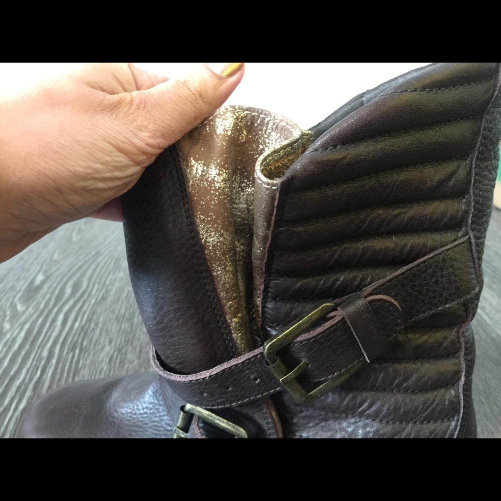 Zadig + Voltaire Brown and Gold Motorcycle Boots - Picture 4 of 7