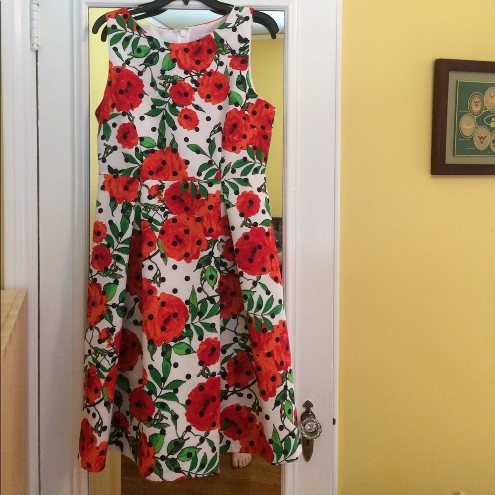 NYC red floral A-line dress