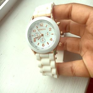 Geneva Stainless Steel Rubber Watch