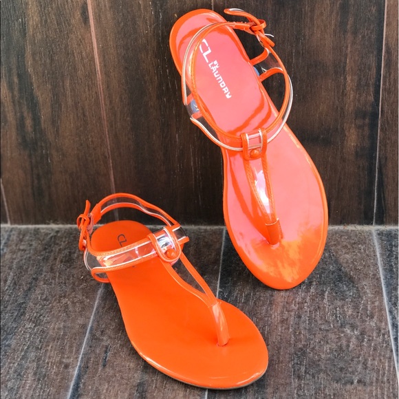 NIB Retro Jelly Clear/Orange Thong Sandals - Picture 2 of 6