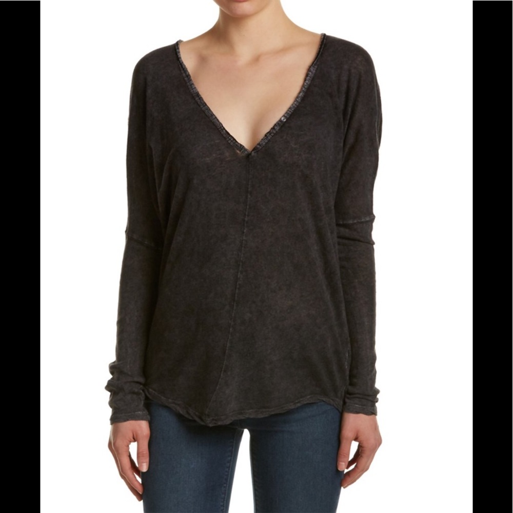 Free People Santa Cruz Linen-Blend Top Black