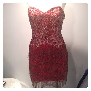 Red Sequin Fringe Gatsby Flapper Dress