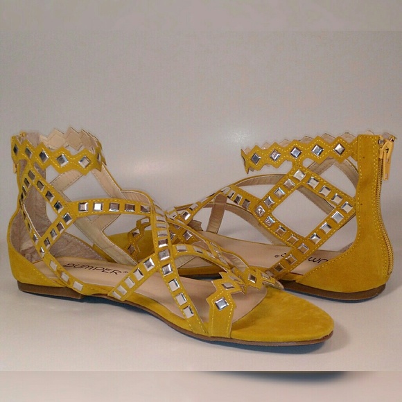 YELLOW STUDDED FLAT SANDALS(NO OFFERS) - Picture 2 of 5