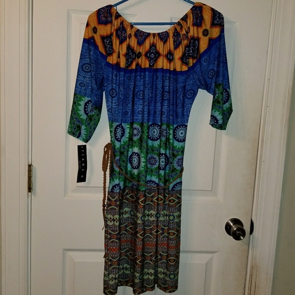 NWT 3/4 sleeve multi colored midi dress - Picture 2 of 5