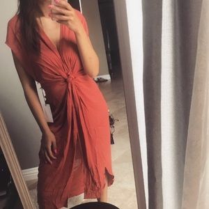 Rust Tie Knot Midi Dress