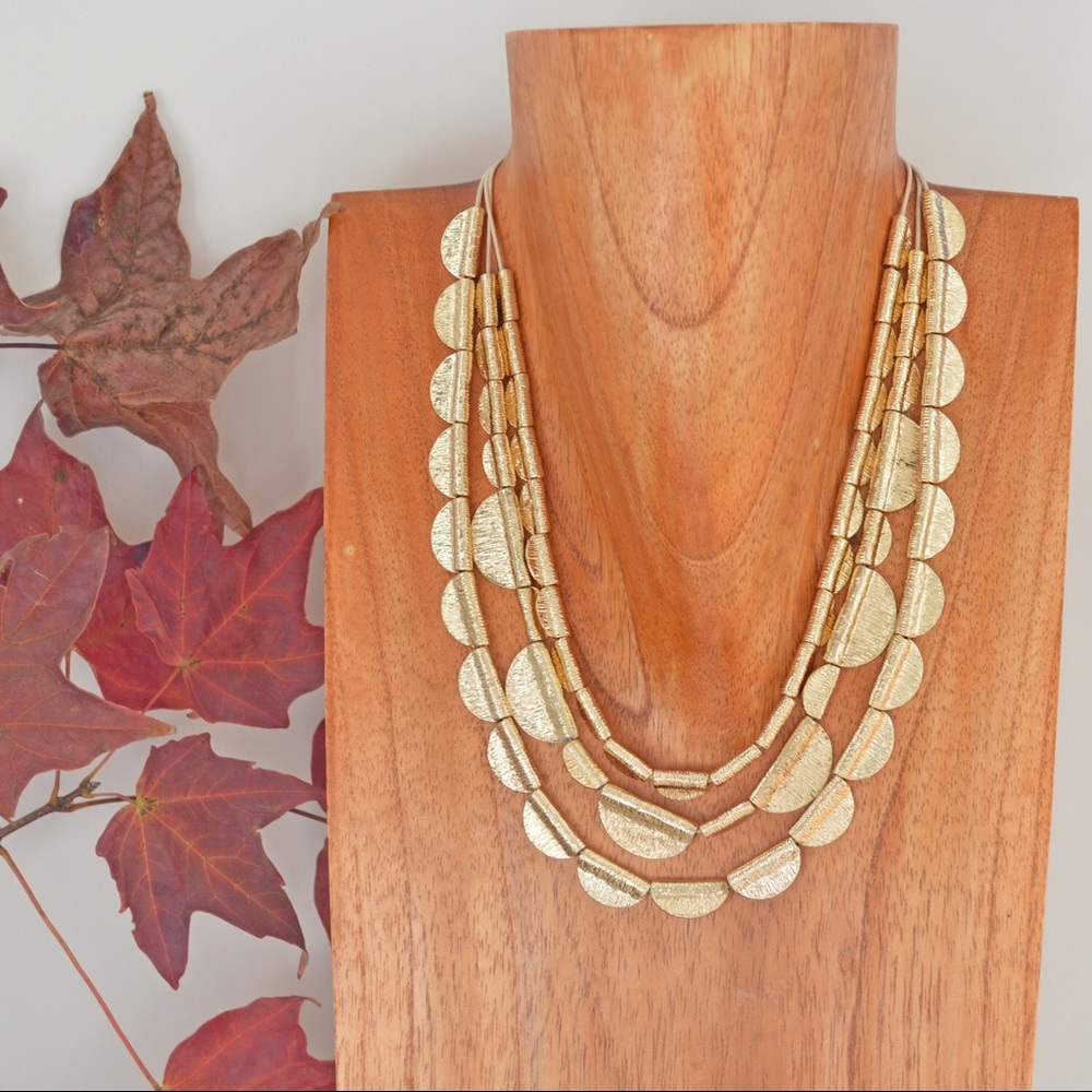 Triple Layer Scalloped Gold Necklace