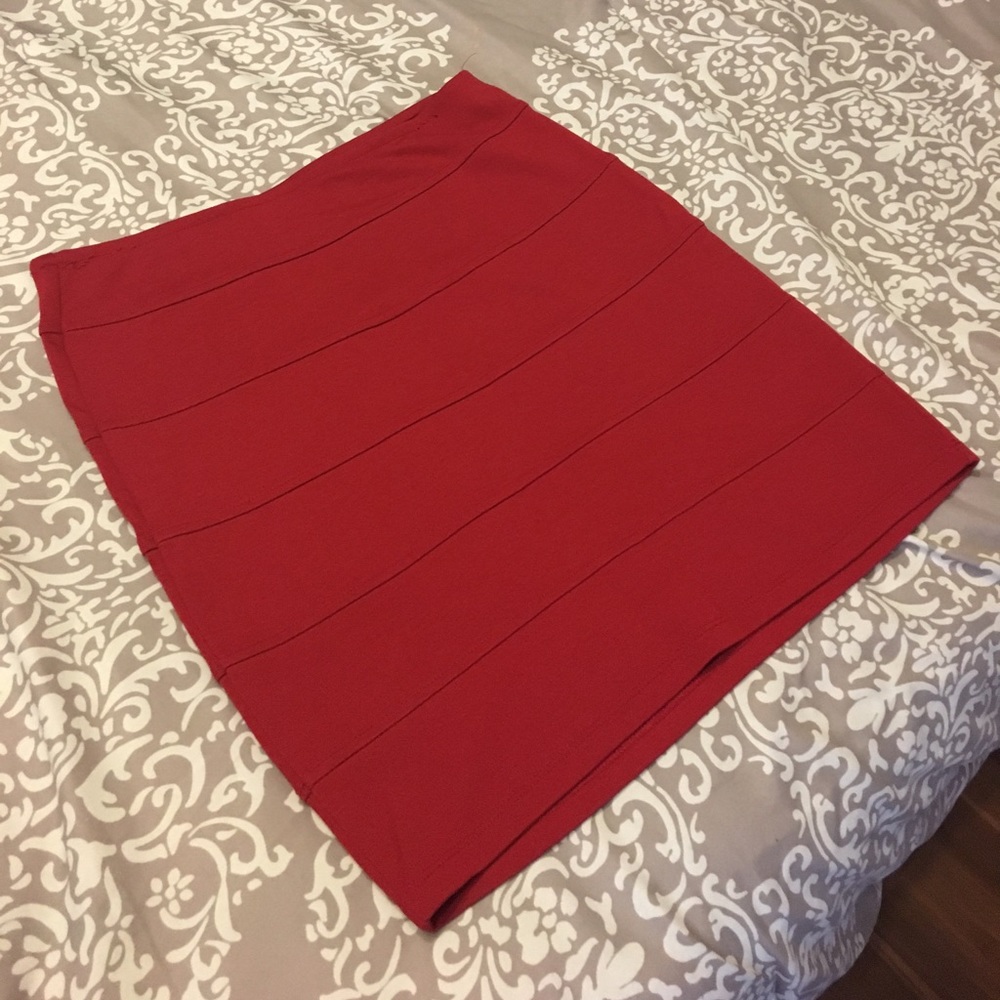 Red high waisted skirt