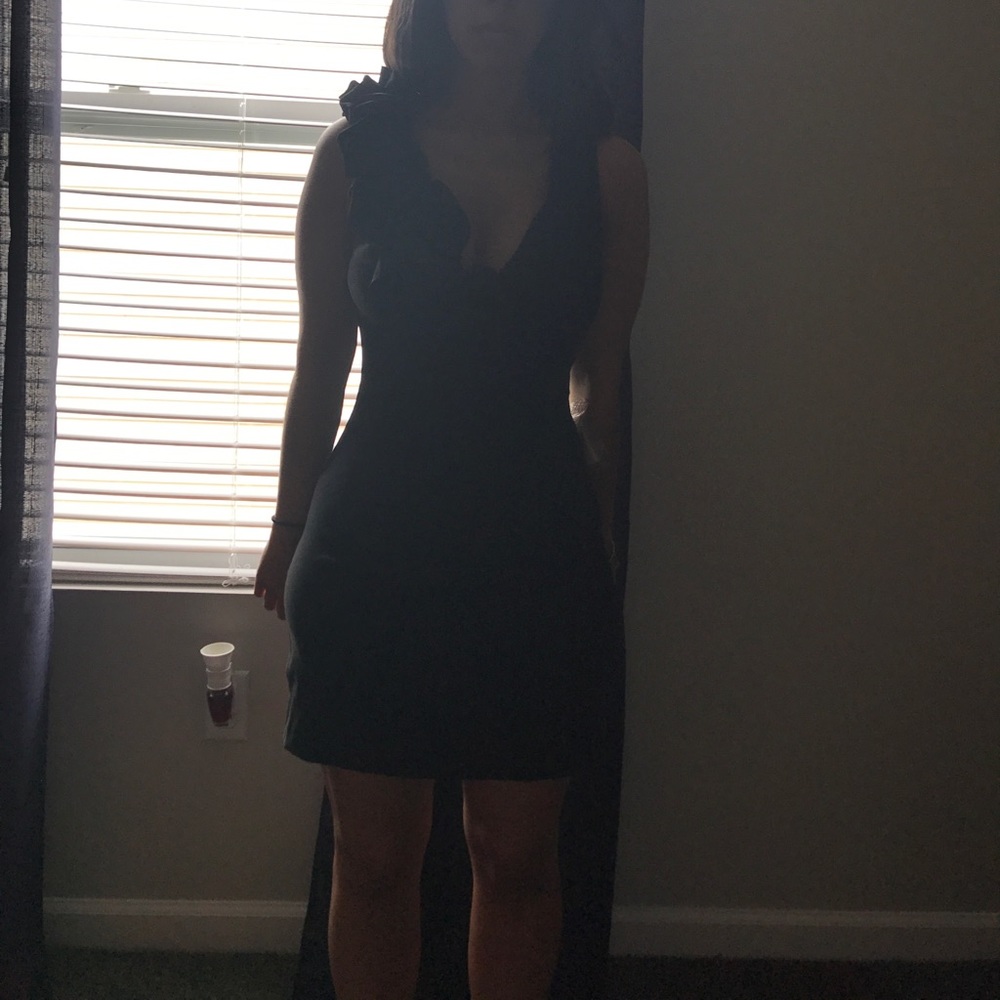 Black party dress with flower detail