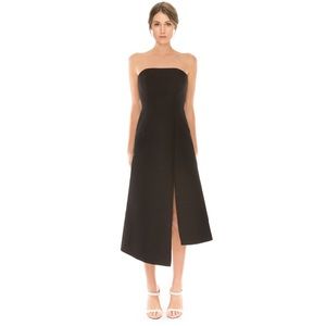 Black strapless dress.