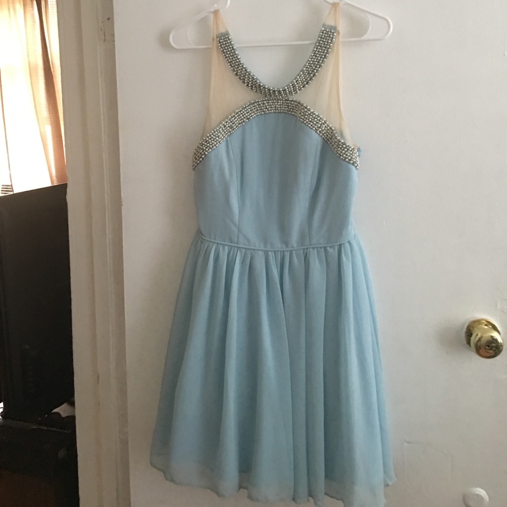 Fancy sheer Juniors cocktail dress