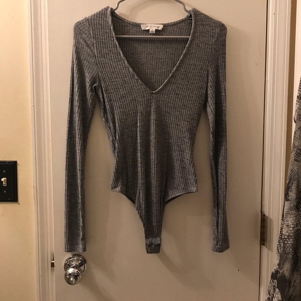 Gray long sleeve bodysuit