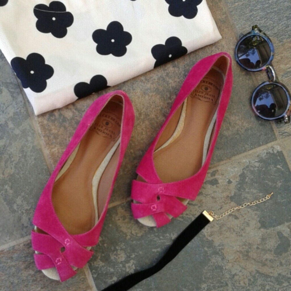 Lucky Brand Magenta Peep Toe Flats Size 5 1/2M