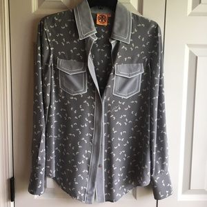 Tory Burch gray silk blouse