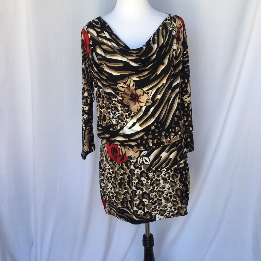 Cache Leopard and Rose Print Dress