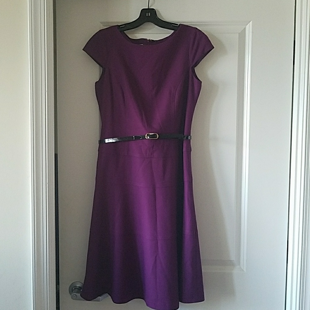 Anne Klein belted purple cap sleeve dress