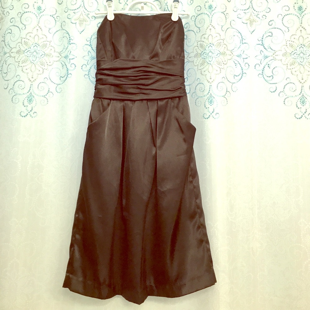 David's Bridal black strapless bridesmaid dress