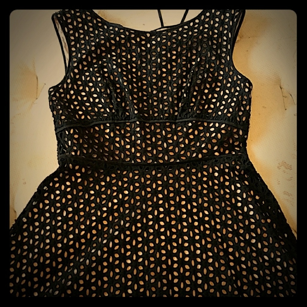 Summer cotton eyelet black dress