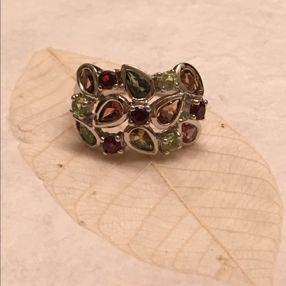 Multi-gemstone sterling silver ring