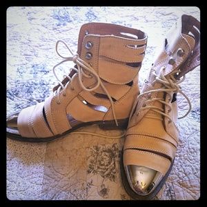 Jeffrey Campbell Steel Toe Cream Booties
