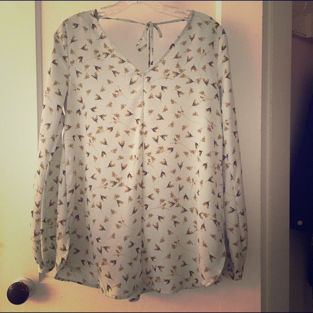 LC Lauren Conrad mint floral long-sleeve top